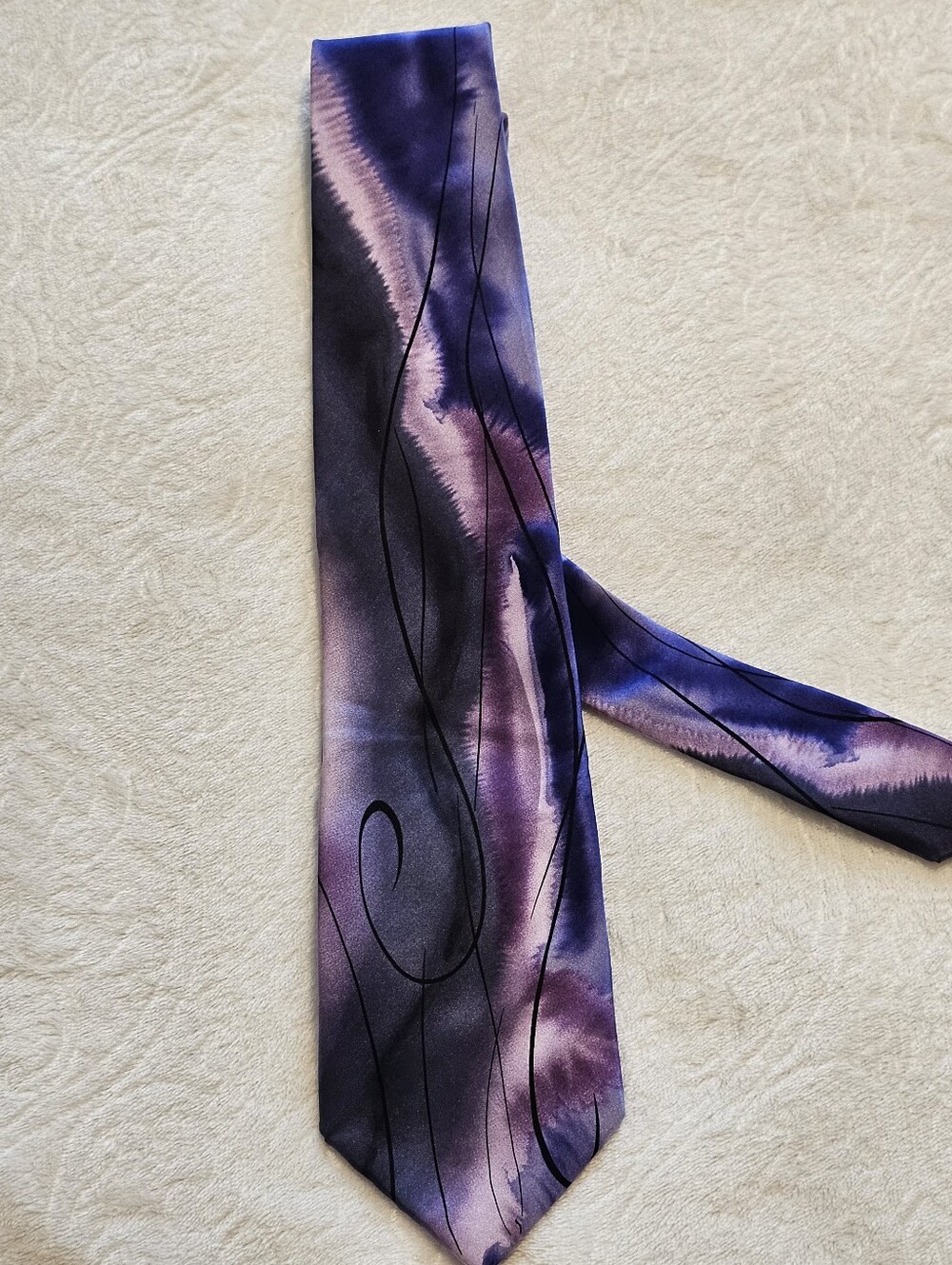 Garcia Silk Tie Purple Abstract Swirl Watercolor Art Necktie Grateful Dead Euc